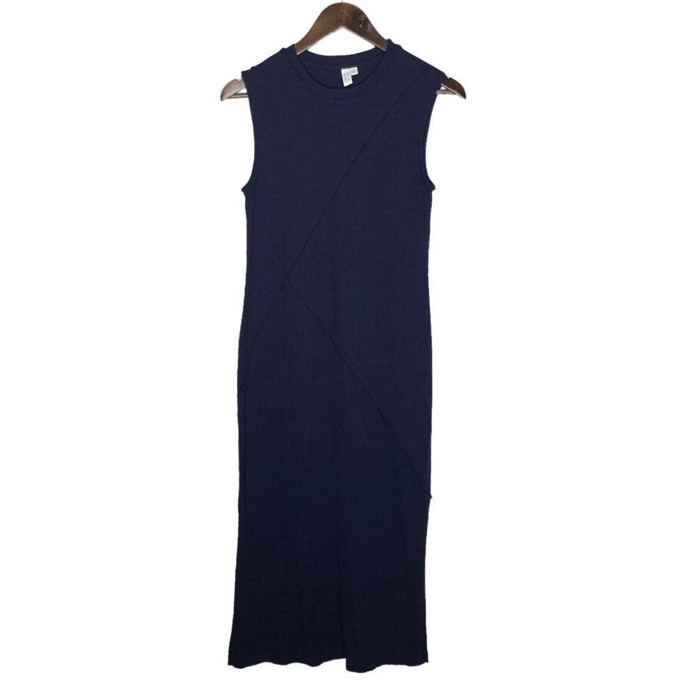 & Other Stories Dark Blue Sleeveless Ribbed Midi‎ Dress Side Slits Size 4